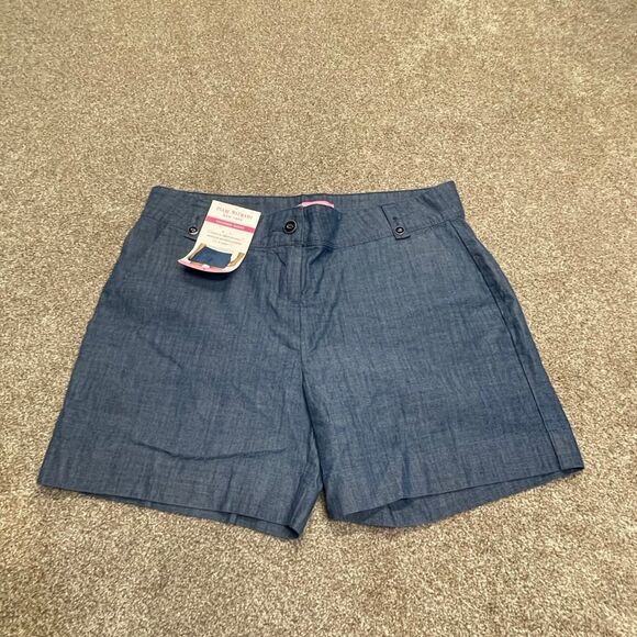 Isaac mizrahi womens tailored shorts sz 6 high rise chambray denim shorts nwt - Picture 3 of 12